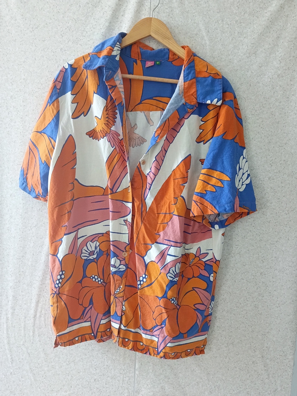 FARM Rio Orange, Blue & White Tropical Floral Short-Sleeve Shirt